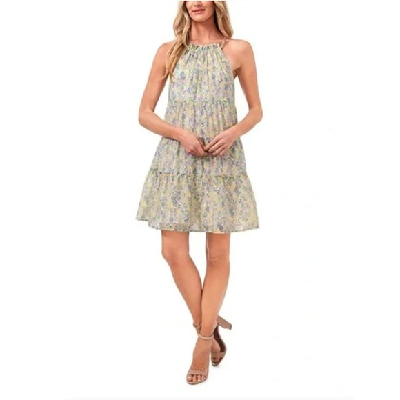 CeCe Dresses & Skirts - CeCe Dress Tiered Floral Pastel Sleeveless Ruffled Garden Print Halter New M